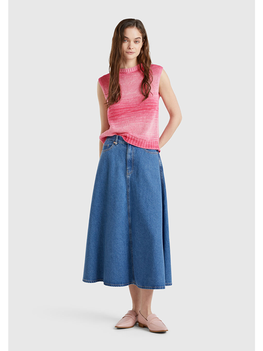 Kadın Pembe Mix %100 Pamuk Gölge Efektli Ribanalı Relax Fit Süveter-4