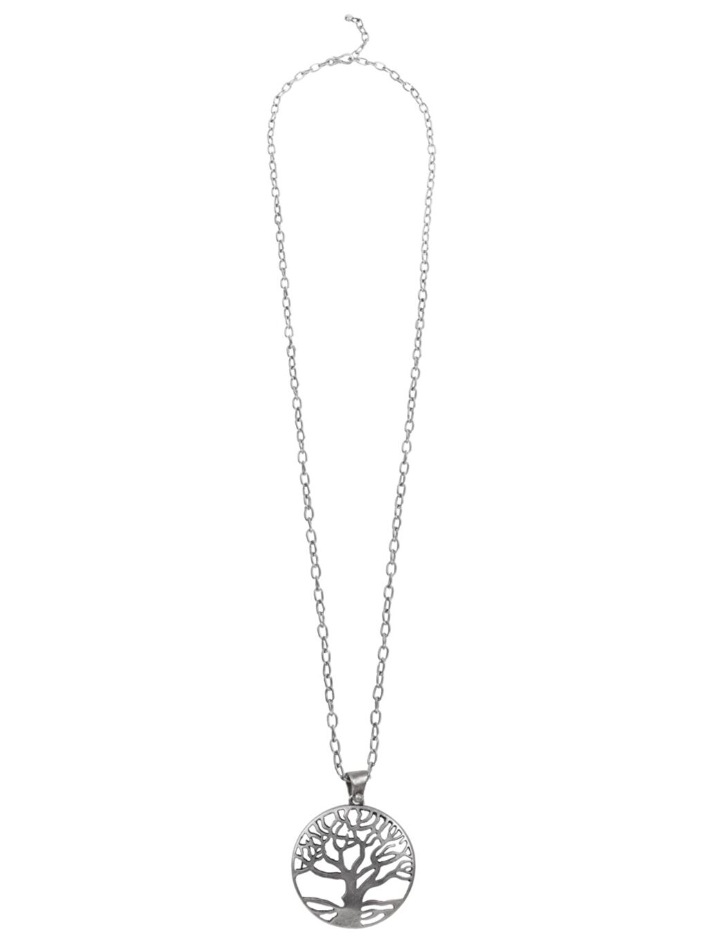 Gri Kadın Antik Gümüş Kaplama Hayat Ağacı Figürlü Zincir Kolye