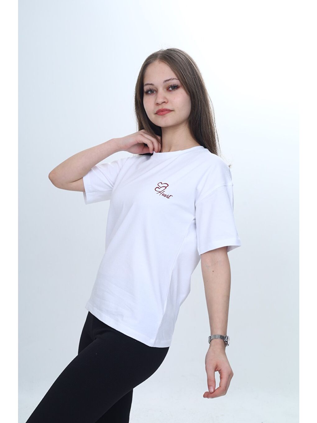 Beyaz Kız Çocuk Baskılı Bisiklet Yaka Kısa Kollu Tişört 24970-2