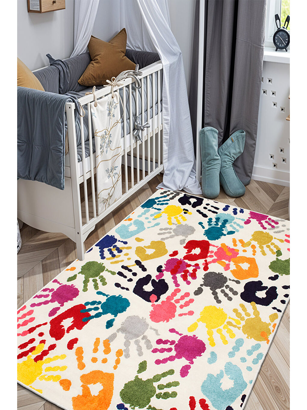 Bej Dekoratif Özel Tasarım Yıkanabilir İnce Kaymaz Tabanlı Modern Halı KECE FR33-4