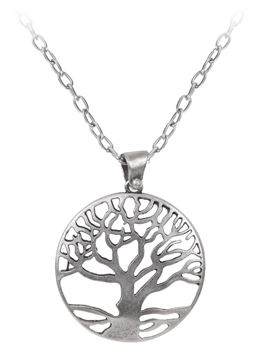 Gri Kadın Antik Gümüş Kaplama Hayat Ağacı Figürlü Zincir Kolye-1