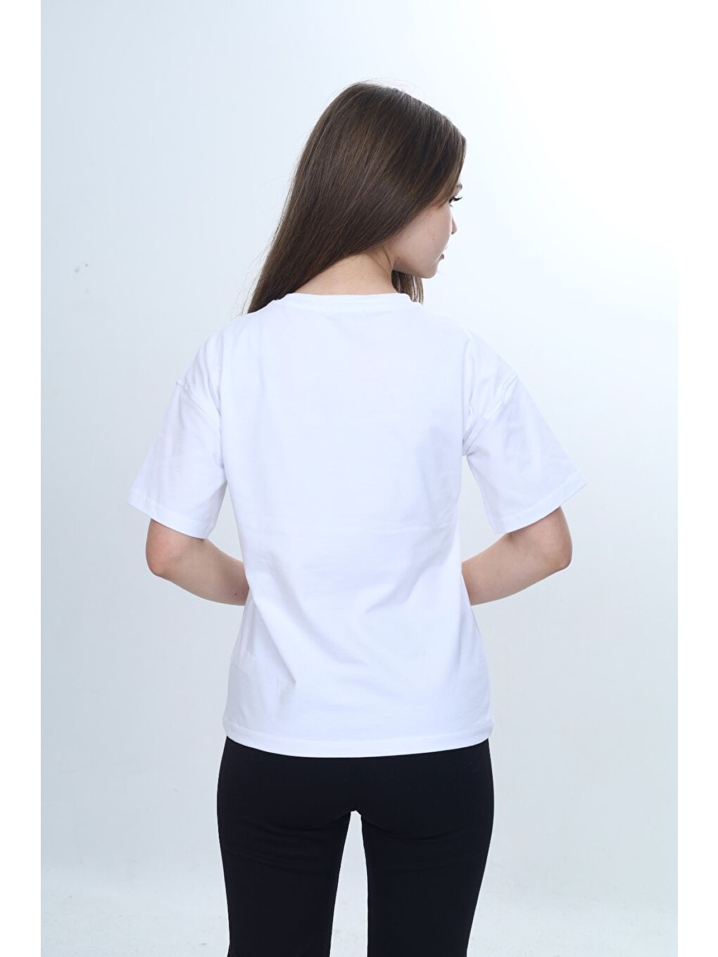 Beyaz Kız Çocuk Baskılı Bisiklet Yaka Kısa Kollu Tişört 24970-3