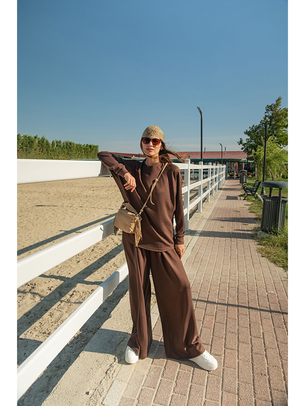 Kadın Yarasa Kol İkili Takım Kahverengi-4