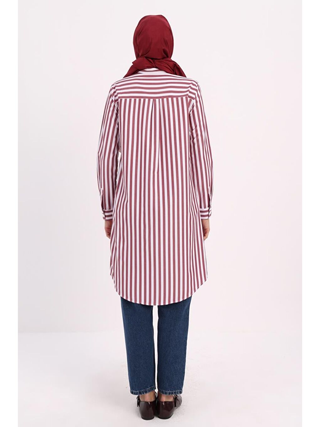 Bordo-Beyaz-Gizli Patlı Gömlek Tunik-3