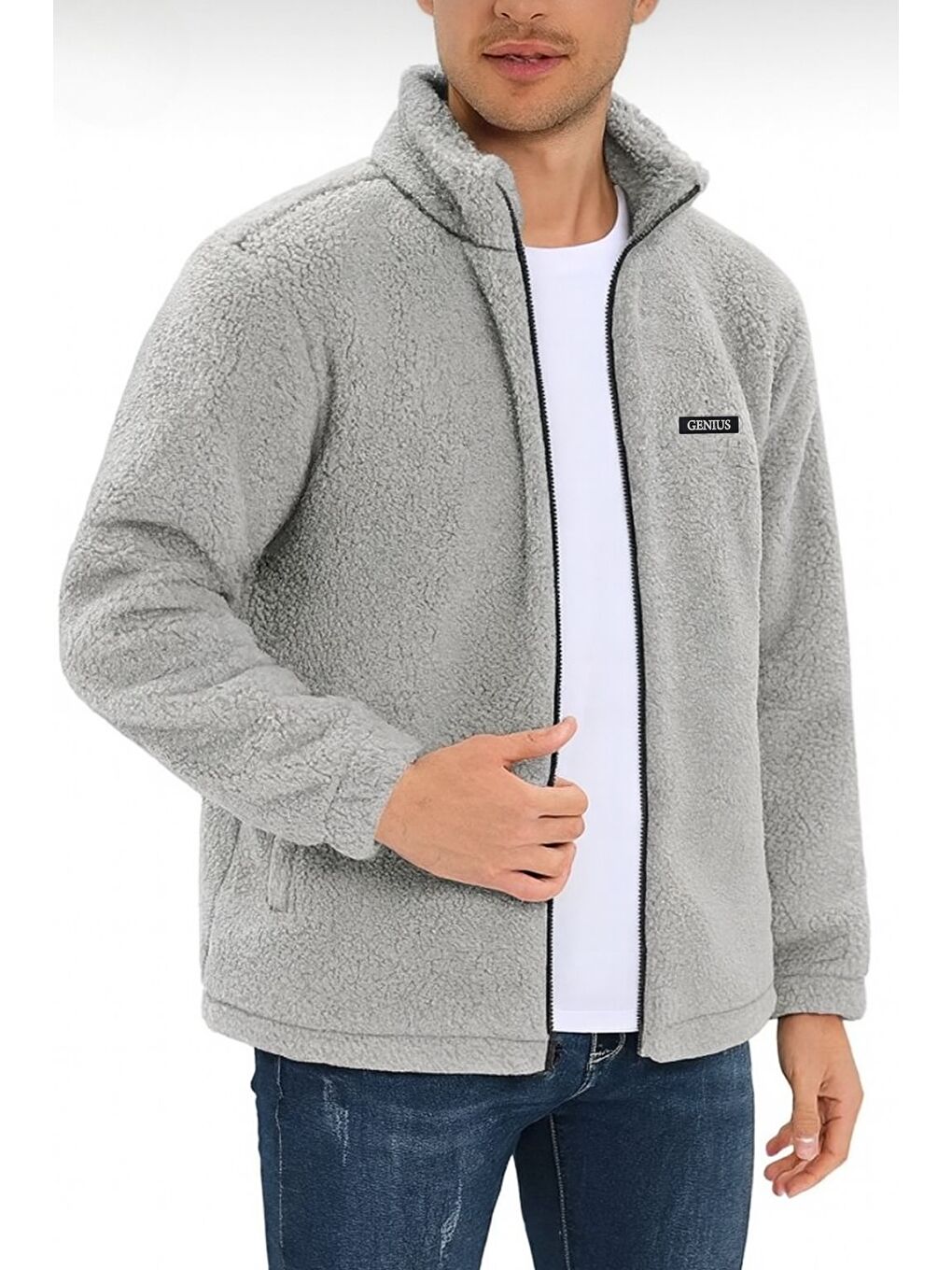 Gri Oversize Pelüş Sweatshirt Erkek Polar Sweatshirt Erkek Sweatshirt OVERSIZE-PELUSS