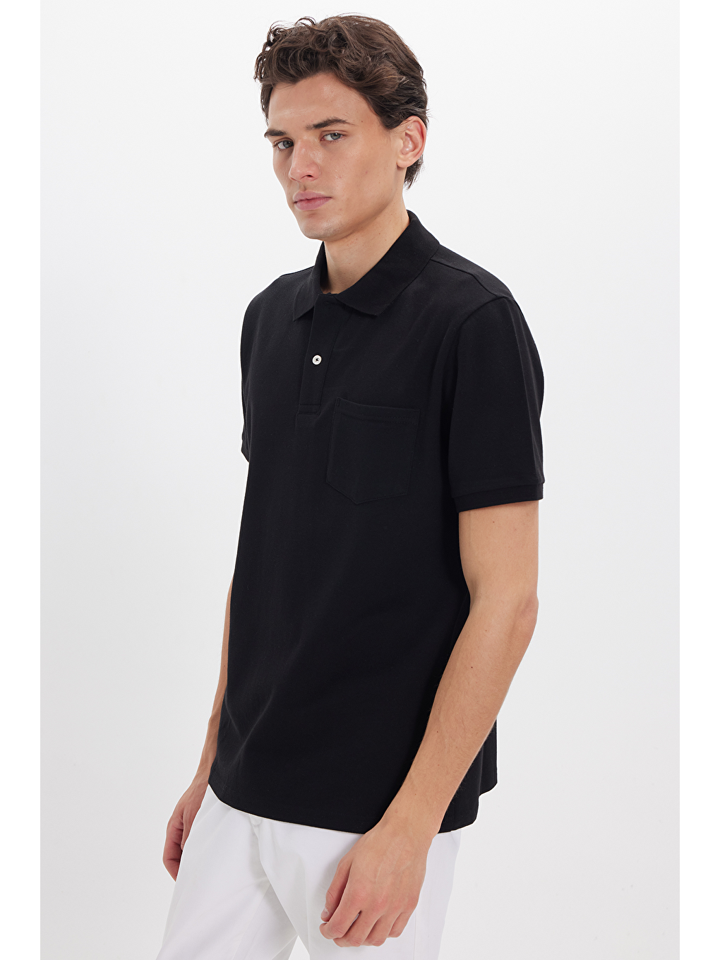 Erkek Regular Fit Klasik Kesim %100 Pamuk Düz Pike Siyah Polo Yaka Tişört-6