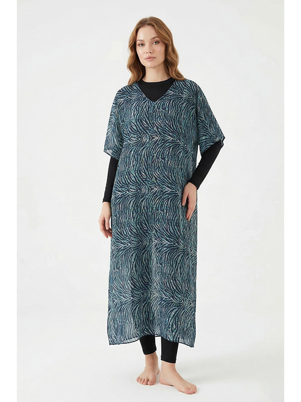 Remsa Tesettür Mayo Üzerine Tasarım Tek Kaftan Pareo RDP26 Lacivert-3