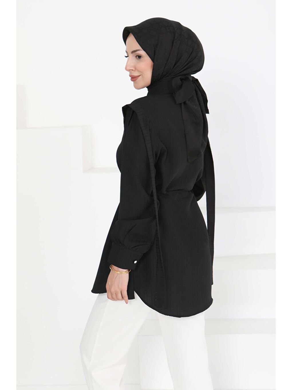 Omuz Bağlama Detaylı Tunik Siyah - 27195-5