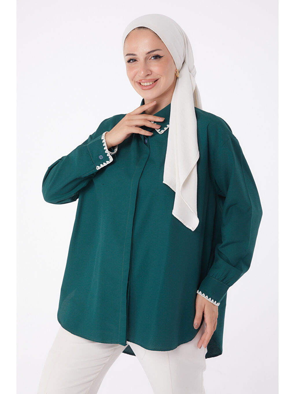 Yeşil Nakışlı Gömlek Zümrüt - 13253-1