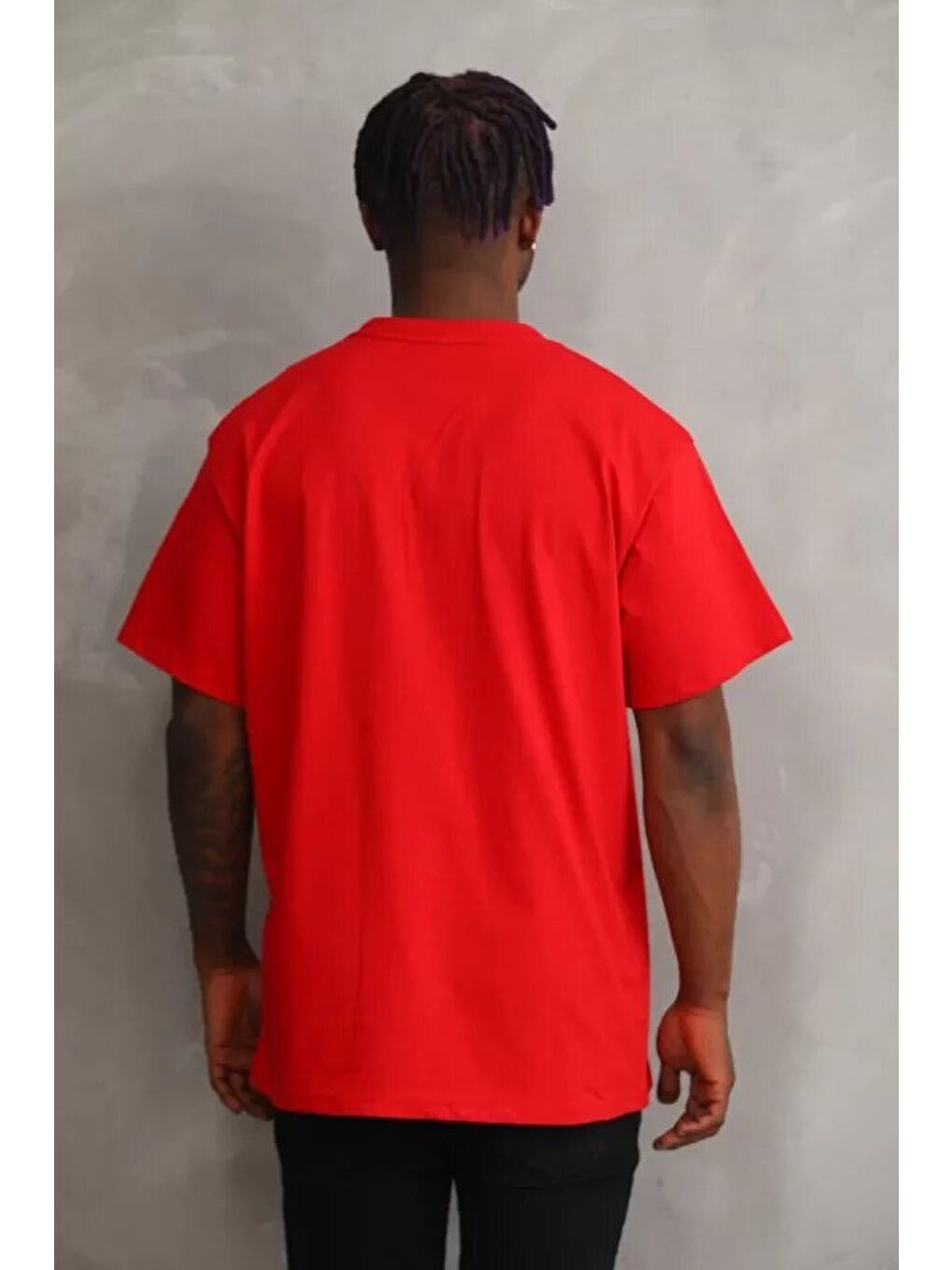 Unisex Baskılı Oversize T-Shirt - Kırmızı-1