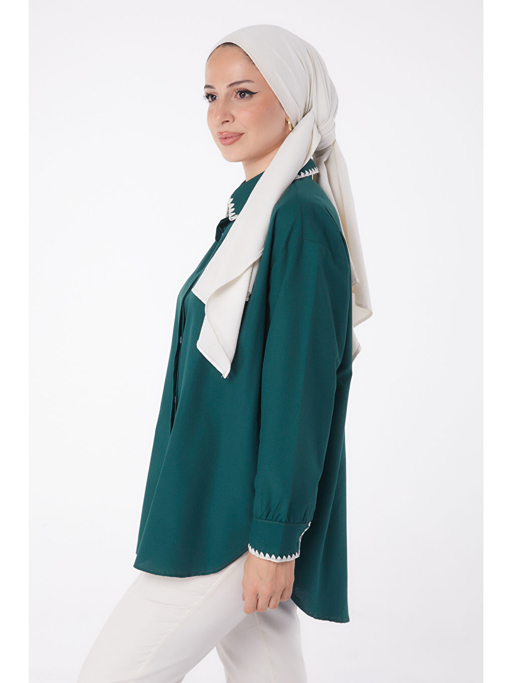 Yeşil Nakışlı Gömlek Zümrüt - 13253-2