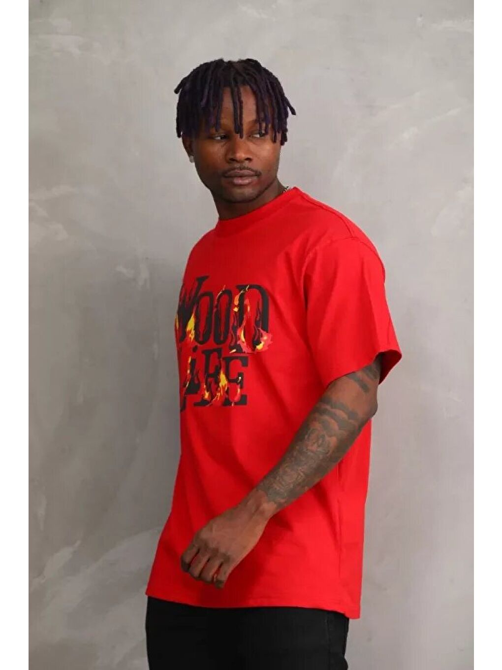 Unisex Baskılı Oversize T-Shirt - Kırmızı-3