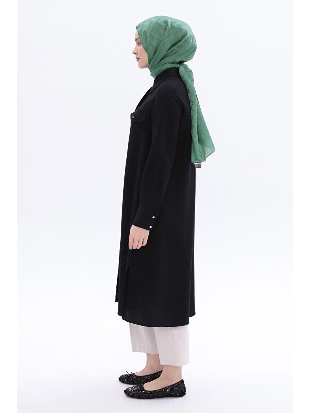 Siyah-Yırtmaçlı Keten Gömlek Tunik-2