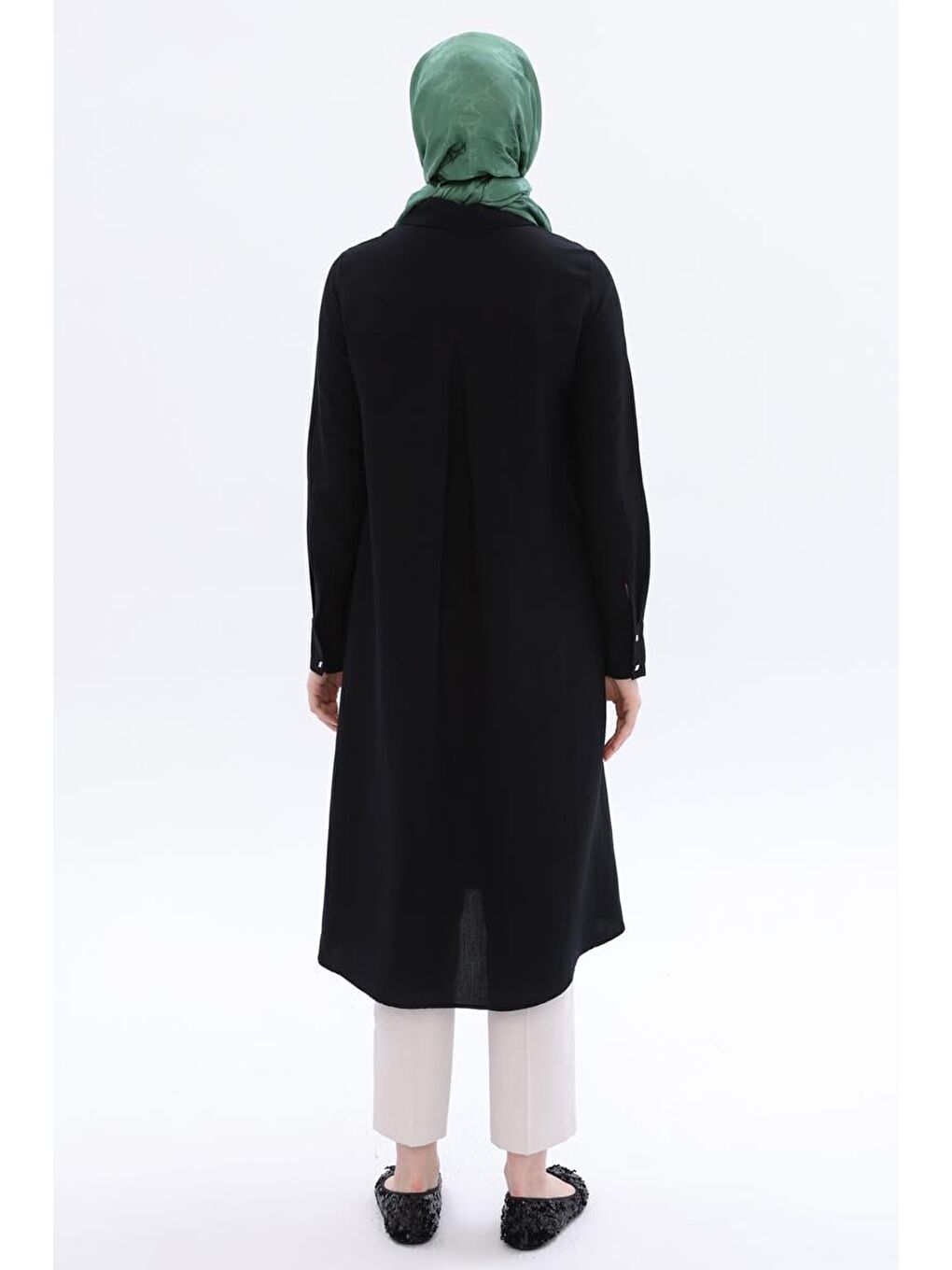 Siyah-Yırtmaçlı Keten Gömlek Tunik-3