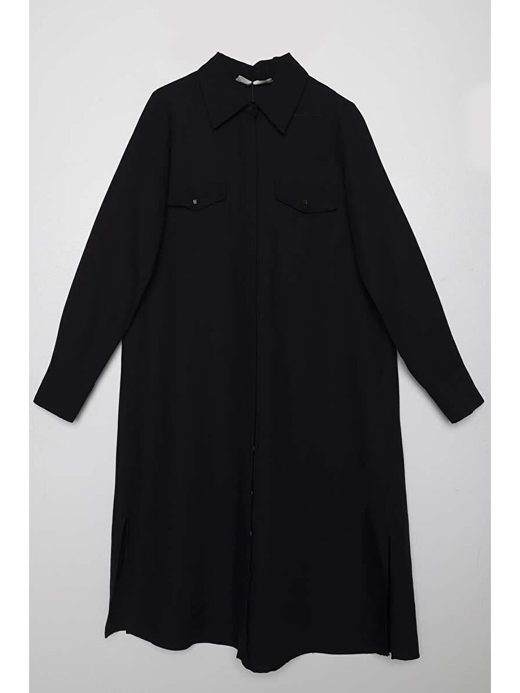 Siyah-Yırtmaçlı Keten Gömlek Tunik-5