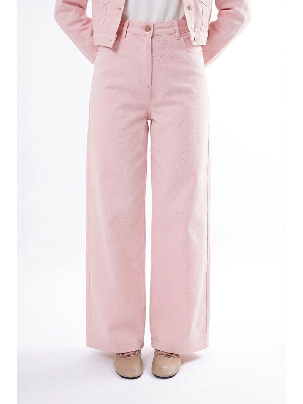 Bol Paça Denim Pantolon 350 Pembe