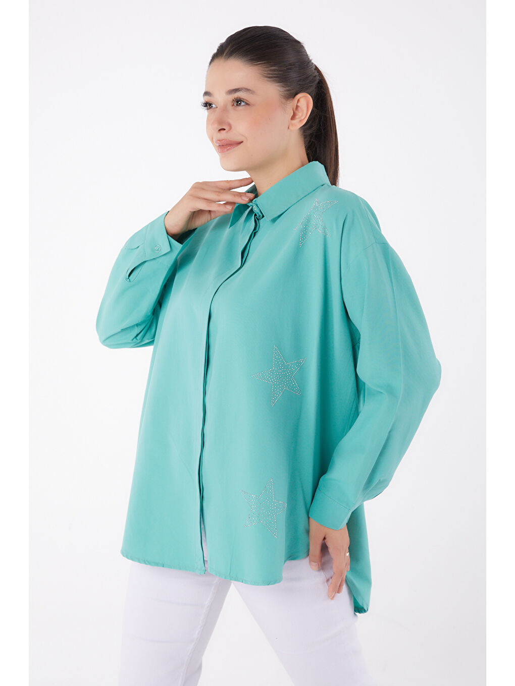 Yeşil Yıldız Taşlı Gömlek Mint - 13255-1