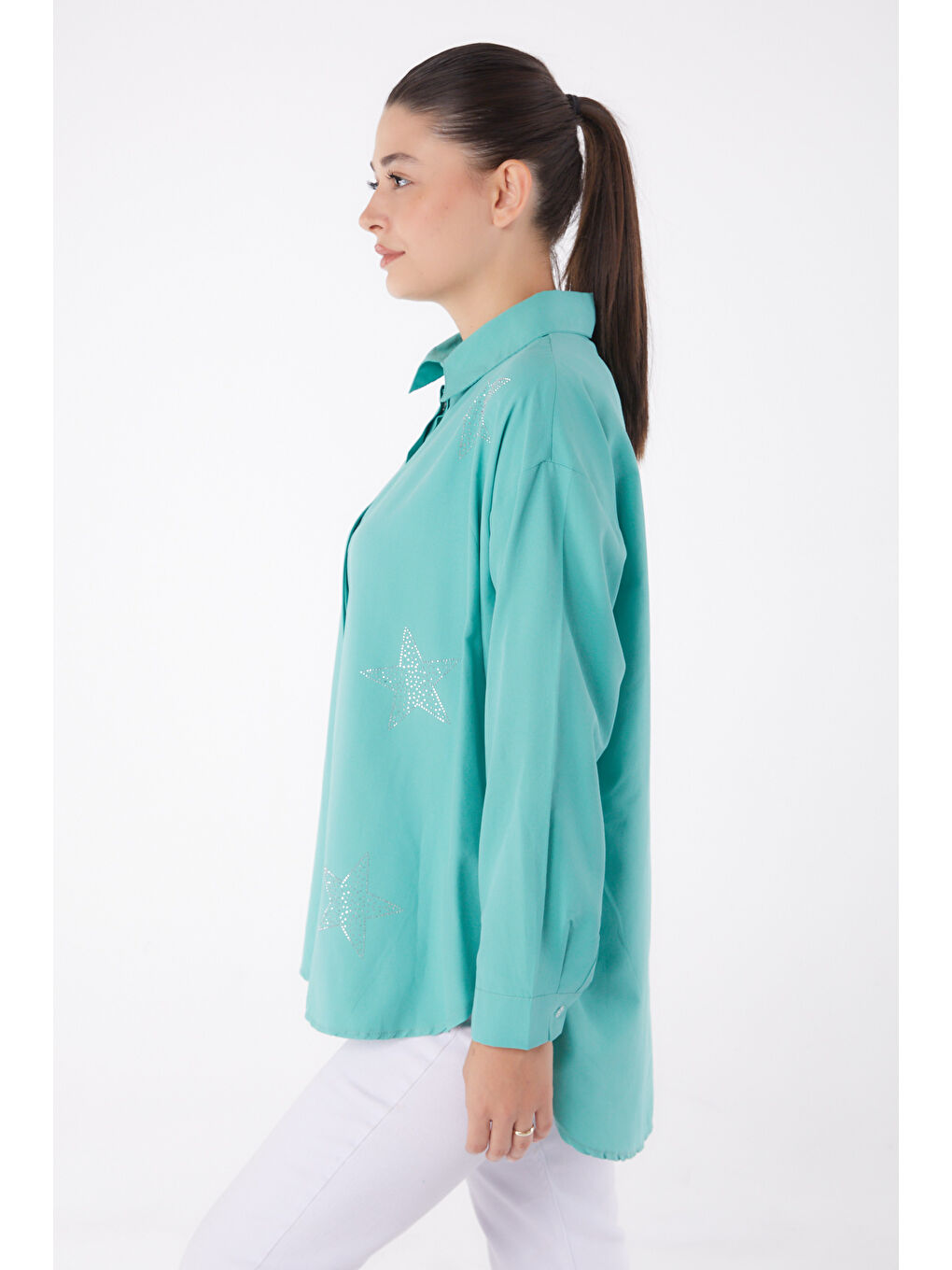 Yeşil Yıldız Taşlı Gömlek Mint - 13255-2
