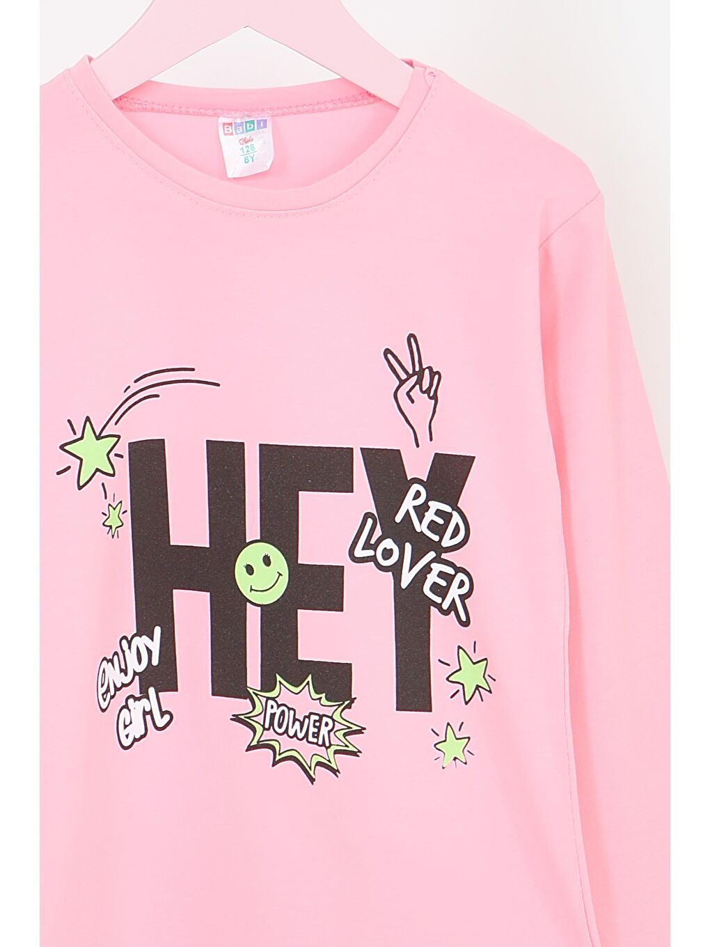 Kız Çocuk Pembe Uzun Kollu Baskılı Penye Badi - 27701-1