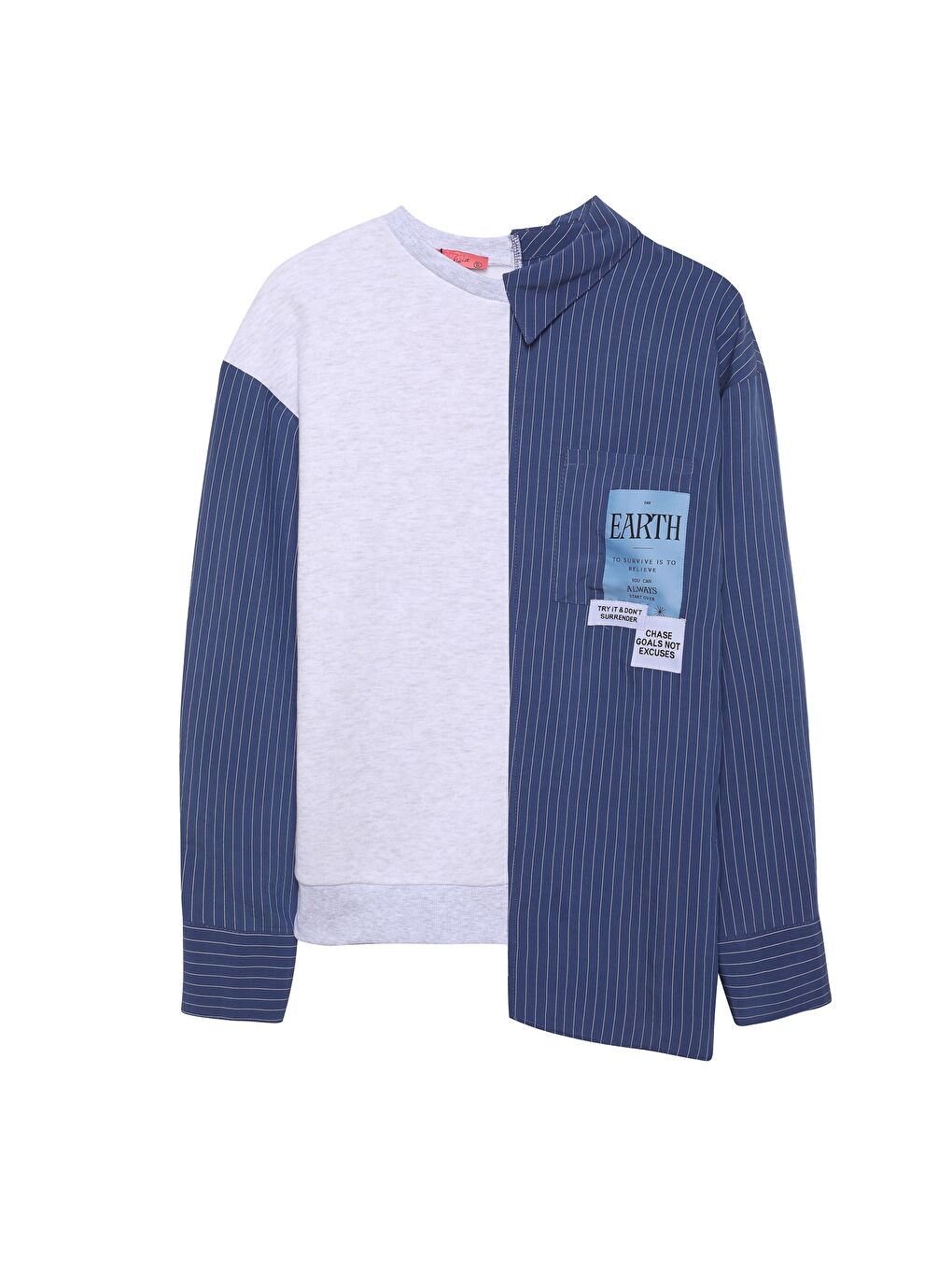 QUZU Gri Çizgi Match Detaylı Sweatshirt Gri