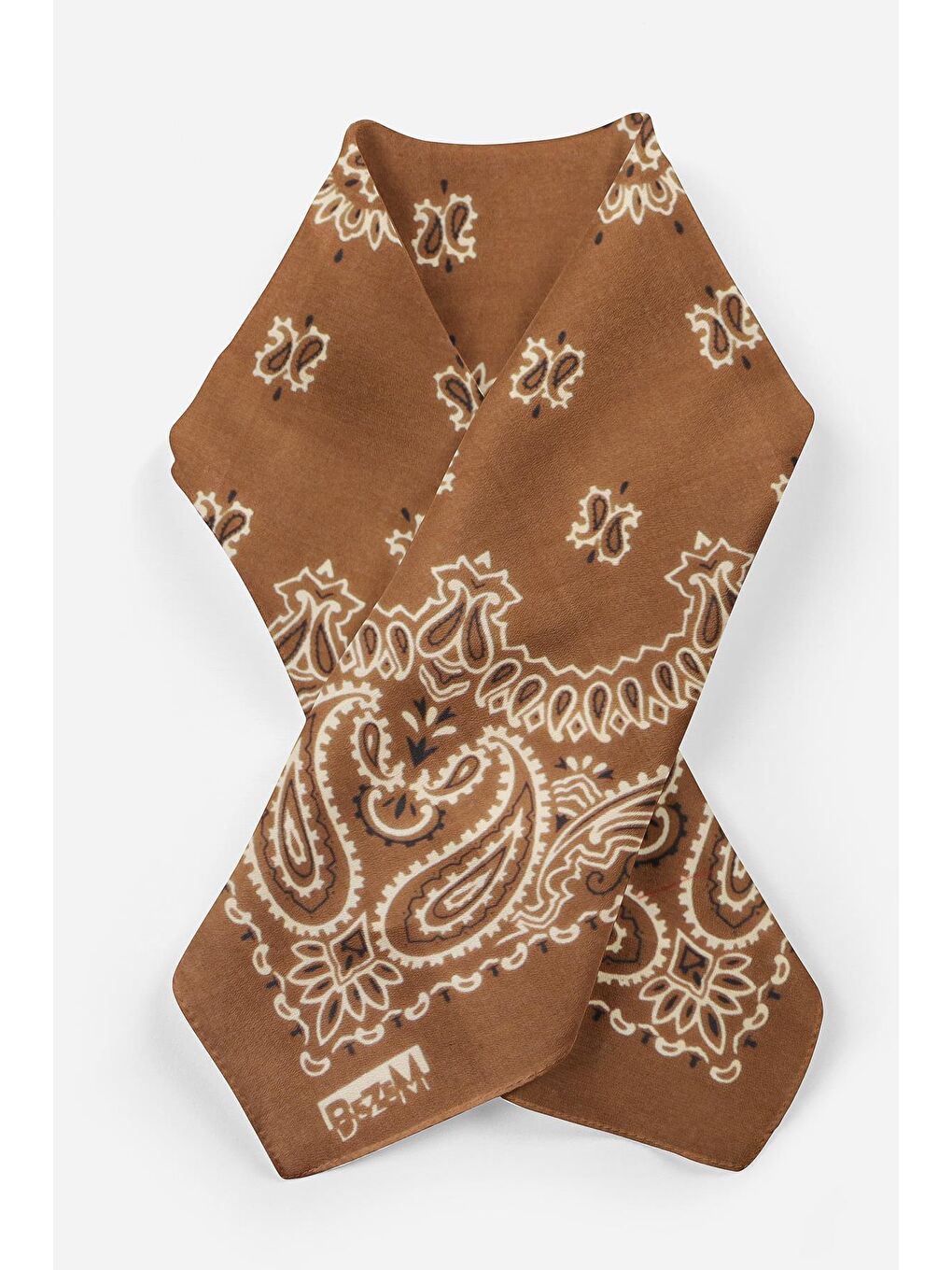 Kahverengi Şal Desenli Kare Pamuk Bandana Fular