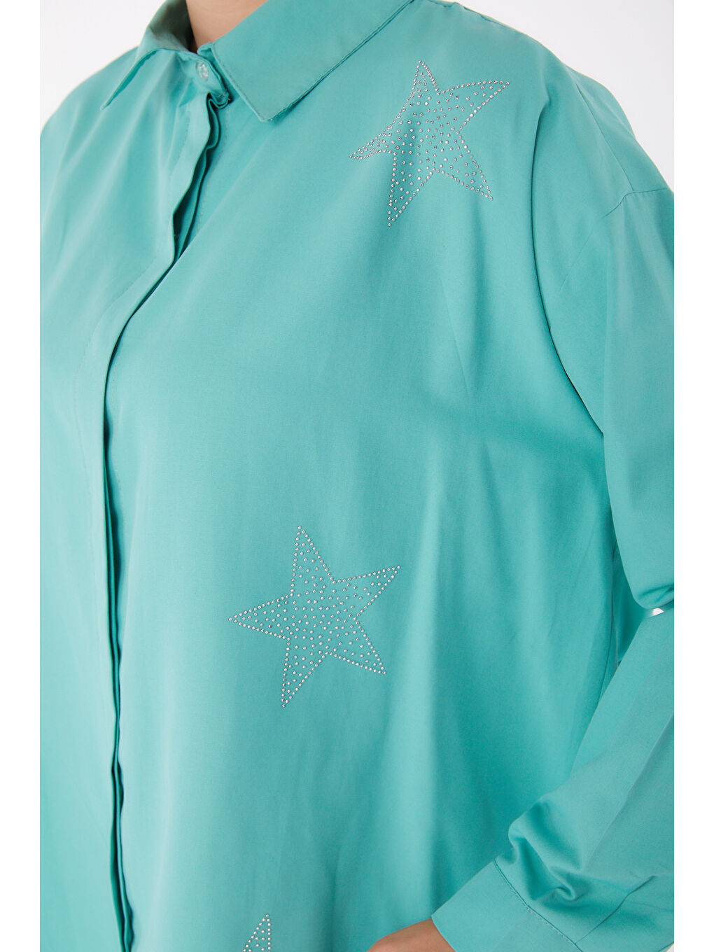 Yeşil Yıldız Taşlı Gömlek Mint - 13255-4