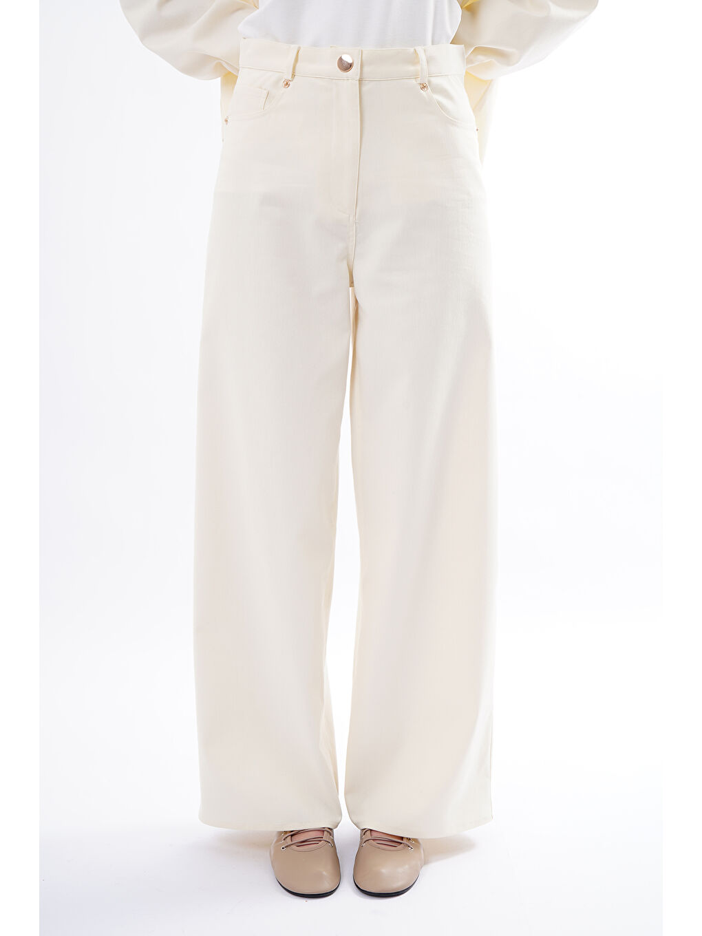 Bol Paça Denim Pantolon 350 Ekru