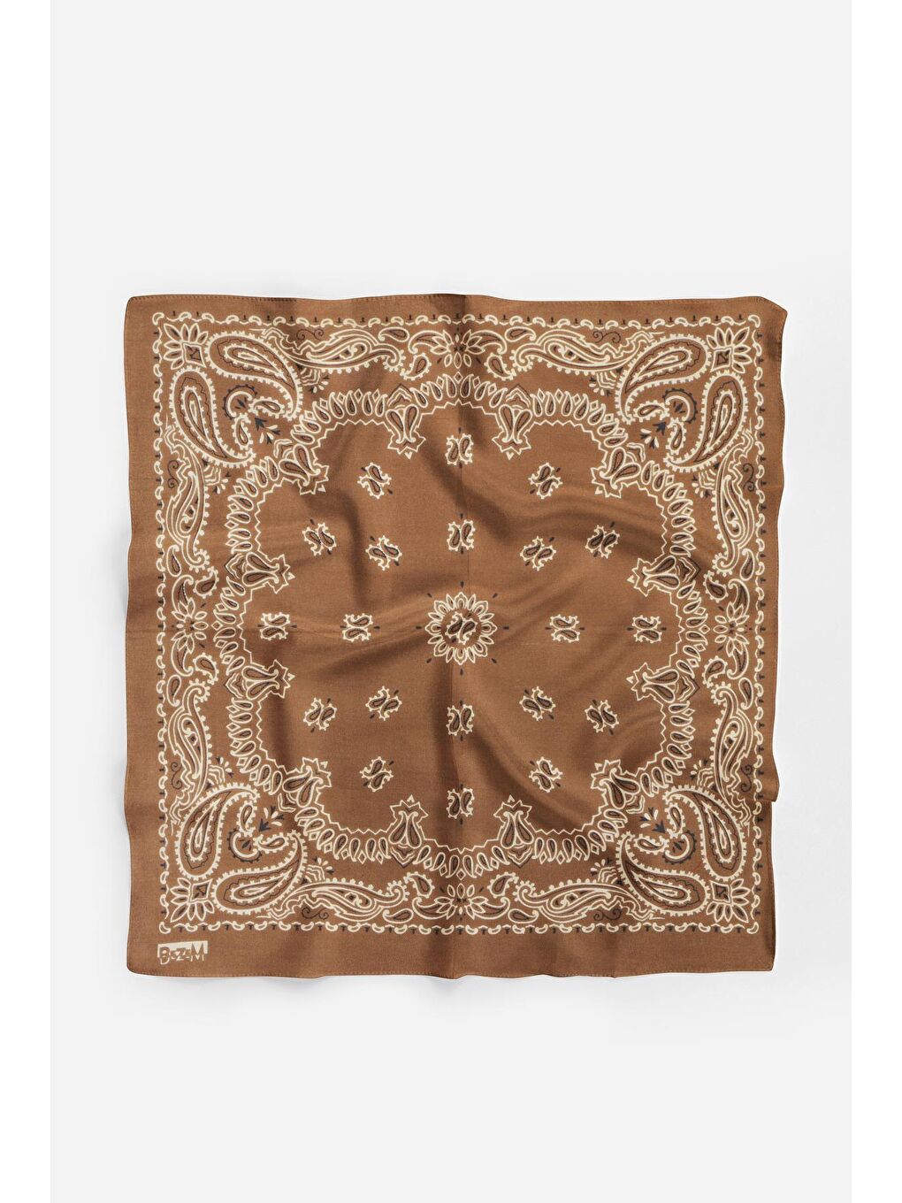 Kahverengi Şal Desenli Kare Pamuk Bandana Fular-1