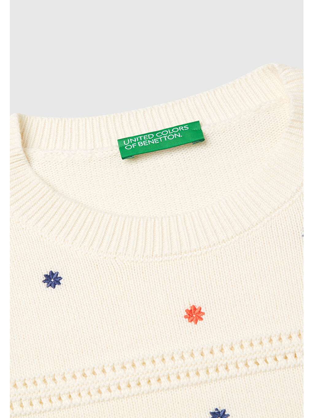 Ekru Kadın Krem %100 Pamuk Desenli Yarım Kol Regular Fit Bisiklet Yaka Kazak-5