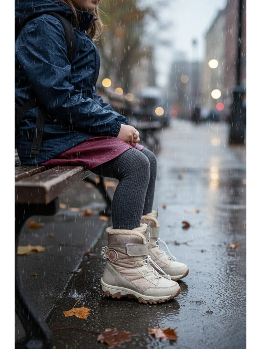 Bej TİGGER İçi Kürklü Bağcıklı ve Cırtlı Kız Çocuk Bot-4