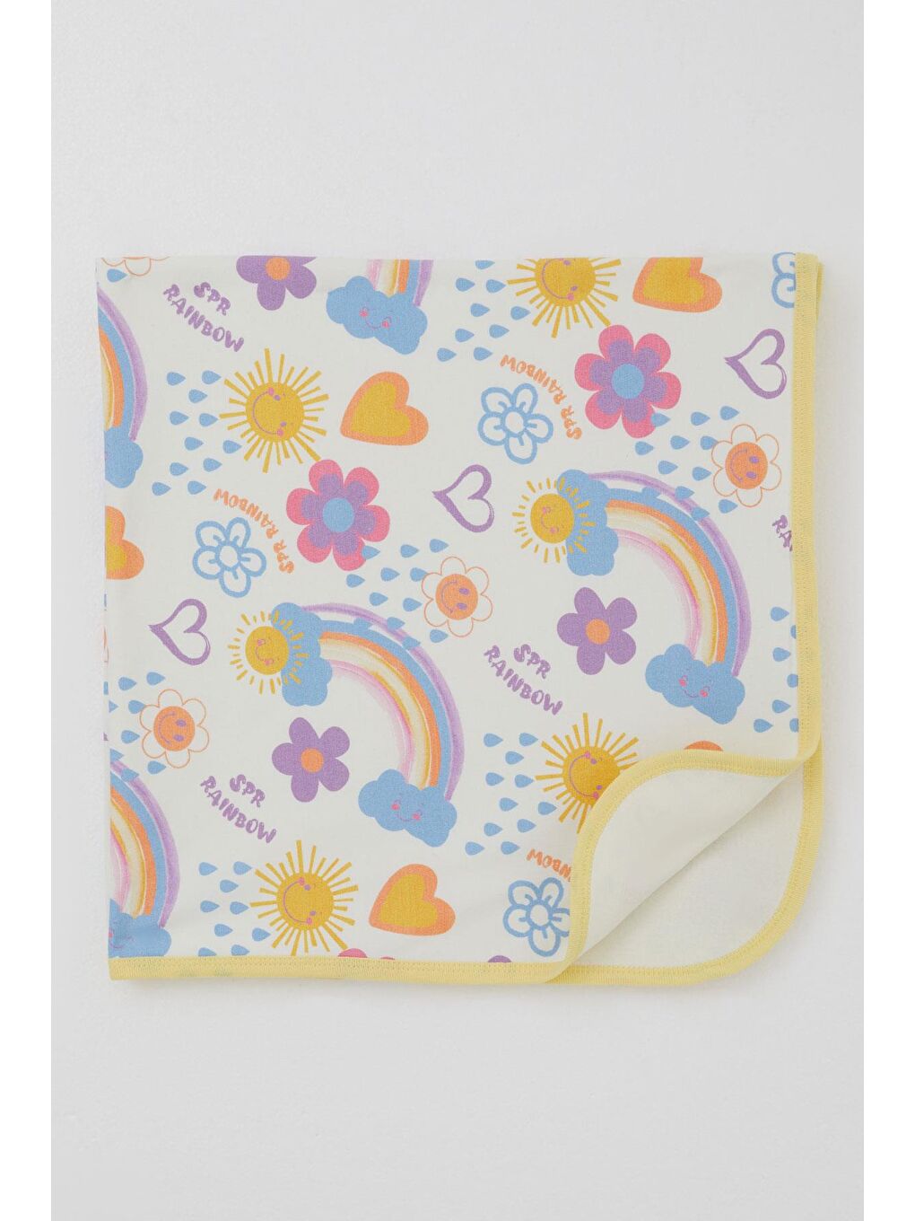 Yenidoğan Bebek Battaniyesi Çiçek Desenli & Güneşli Ekru (79 X 88 Cm)-1