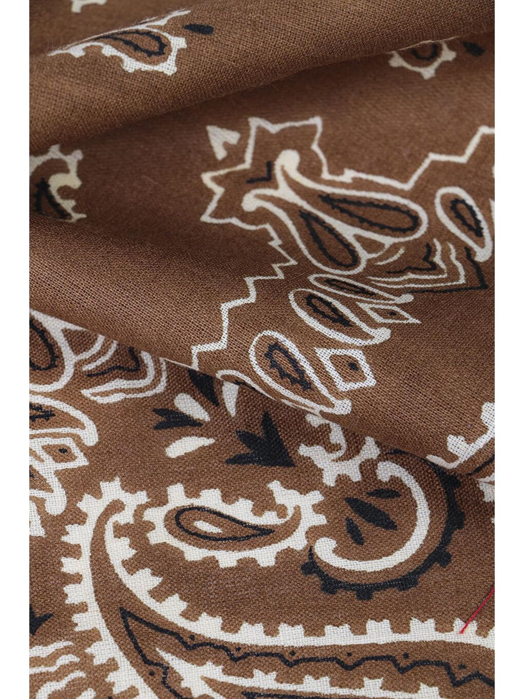 Kahverengi Şal Desenli Kare Pamuk Bandana Fular-2