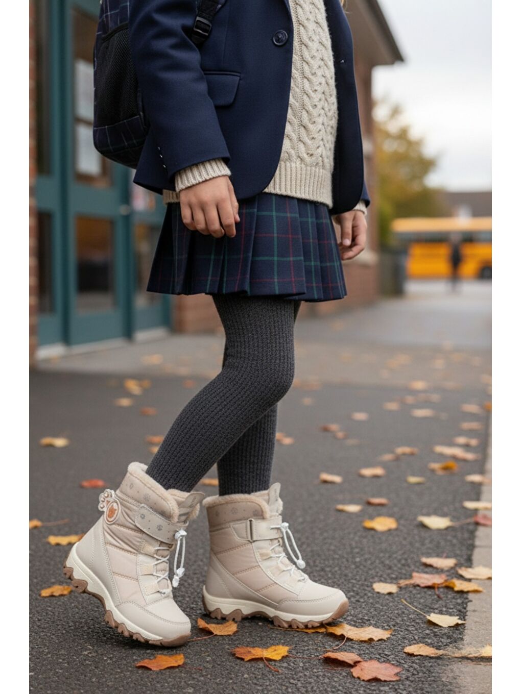 Bej TİGGER İçi Kürklü Bağcıklı ve Cırtlı Kız Çocuk Bot-5