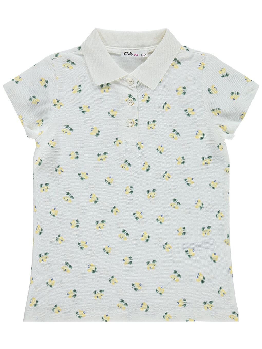 Girls Kız Çocuk Yapraklı Çiçek Desenli 6-9 Yaş Tişört - Kırık Beyaz