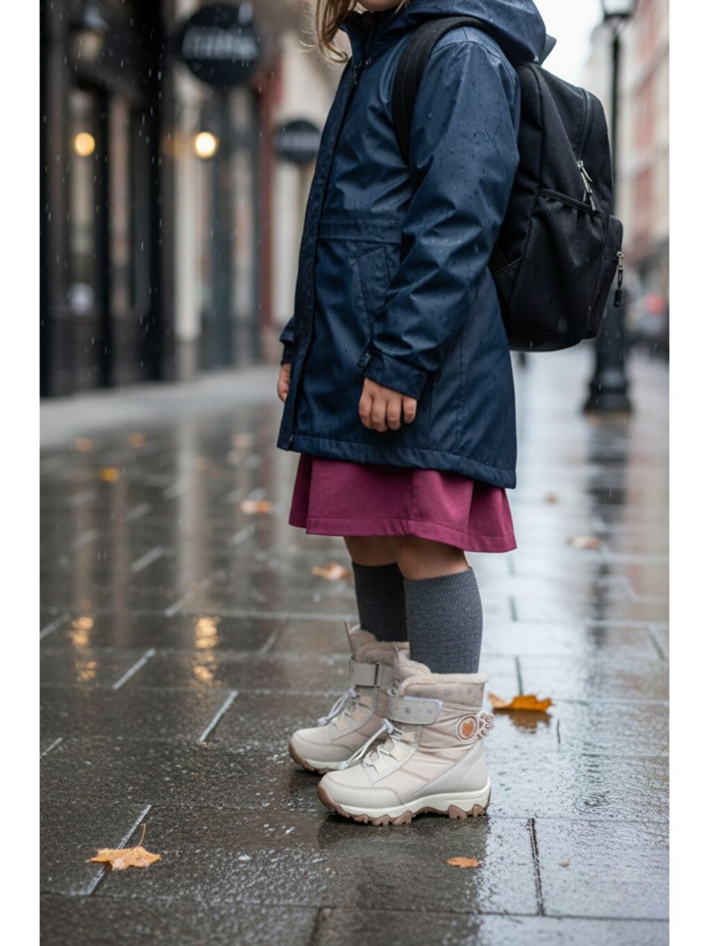 Bej TİGGER İçi Kürklü Bağcıklı ve Cırtlı Kız Çocuk Bot-6