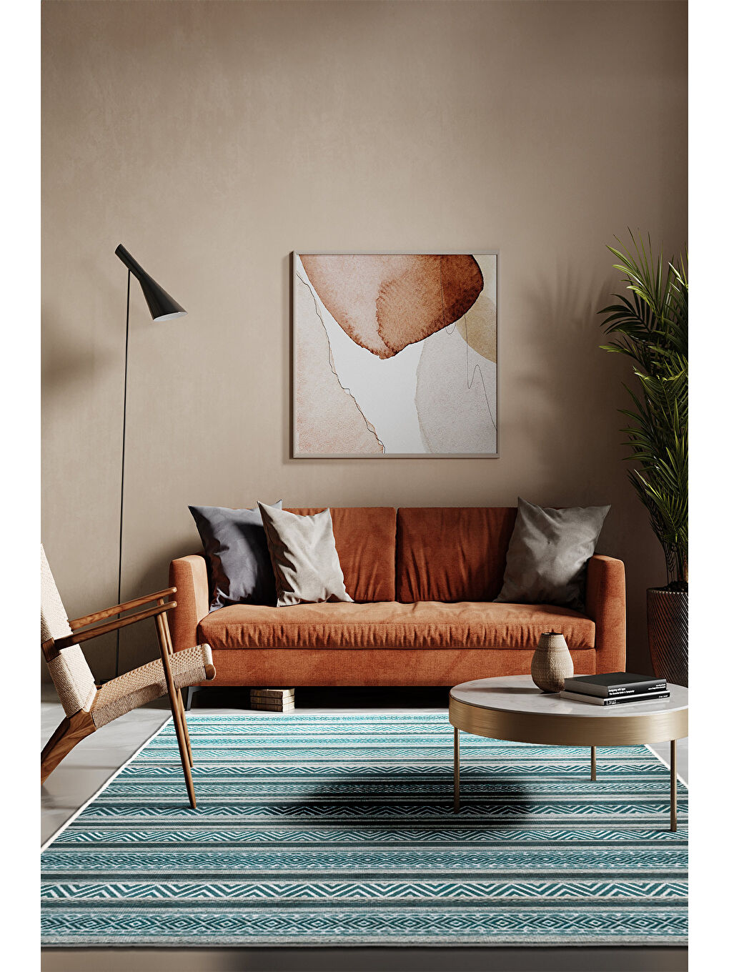 Mavi Dekoratif Özel Tasarım Yıkanabilir İnce Kaymaz Tabanlı Modern Halı KECE FR35-1