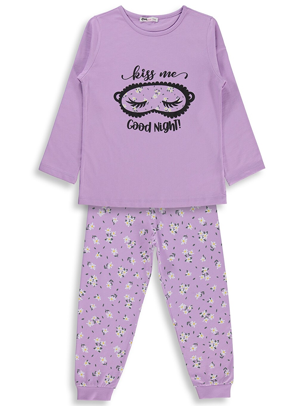 Girls Çiçek Desenli 6-9 Yaş Pijama Takımı - Lila