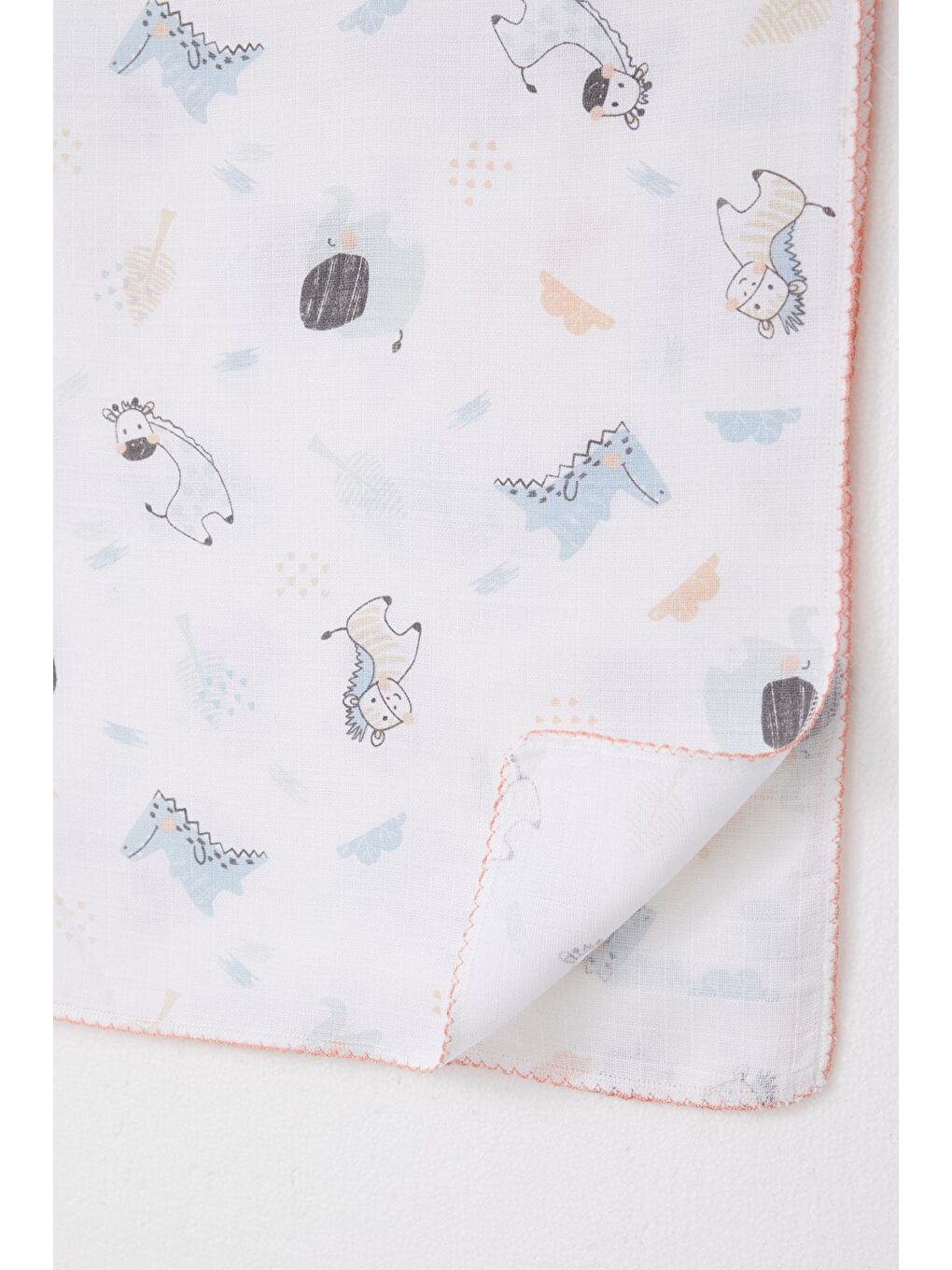 Yenidoğan Bebek Müslin Battaniye Sevimli Hayvancıklar Desenli Beyaz (75 X 90 Cm)-2