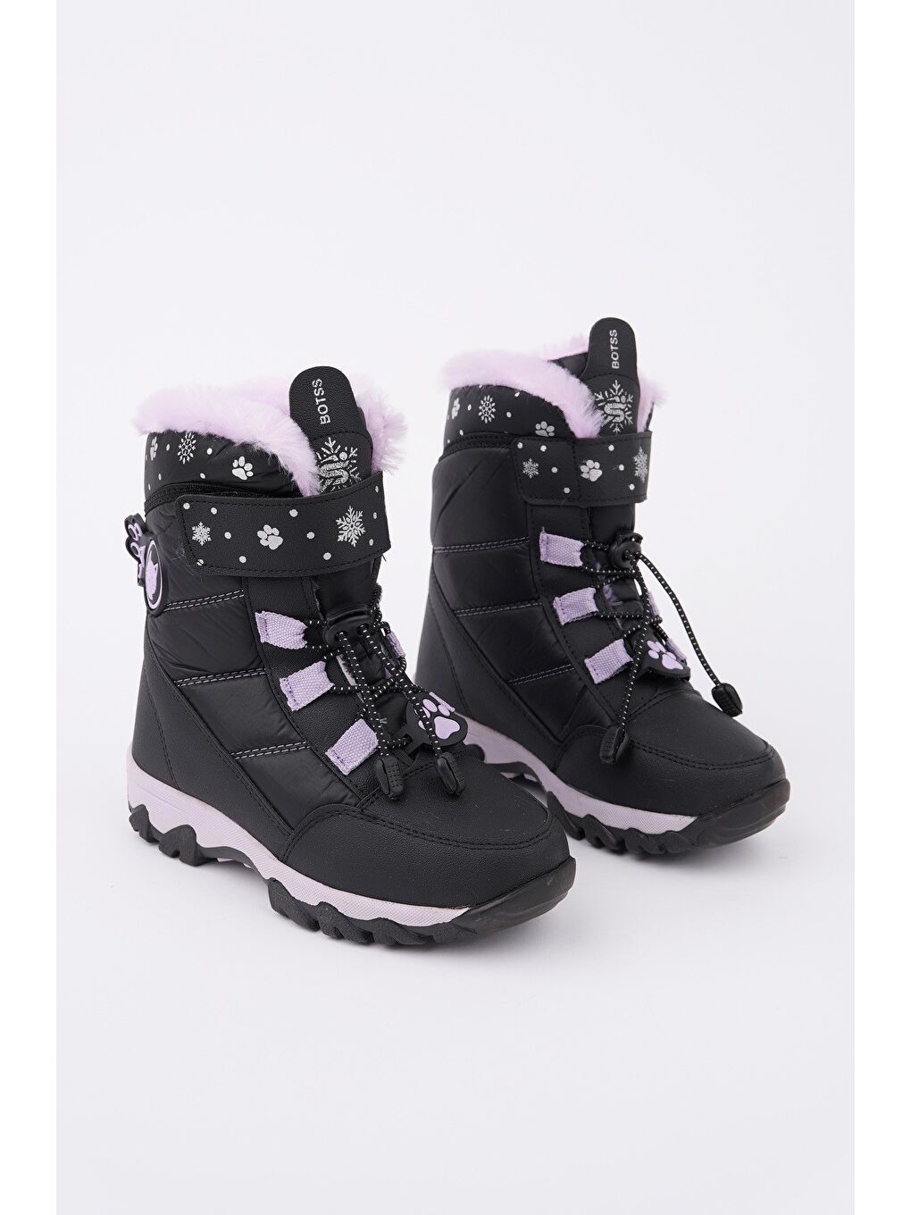 Siyah TİGGER İçi Kürklü Bağcıklı ve Cırtlı Kız Çocuk Bot-1