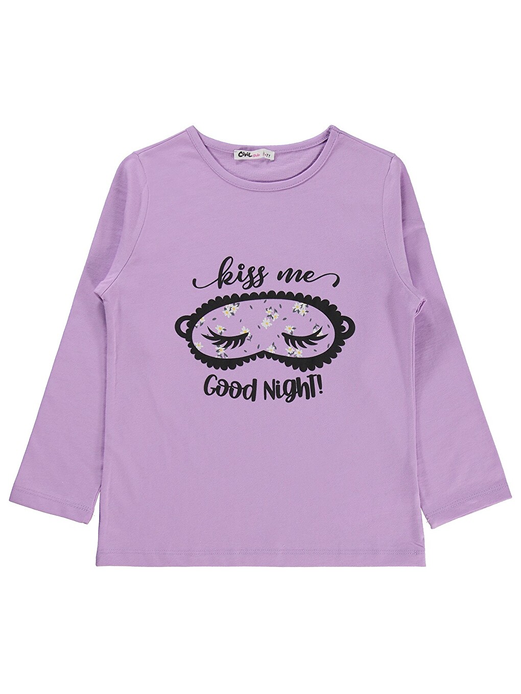 Girls Çiçek Desenli 6-9 Yaş Pijama Takımı - Lila-2
