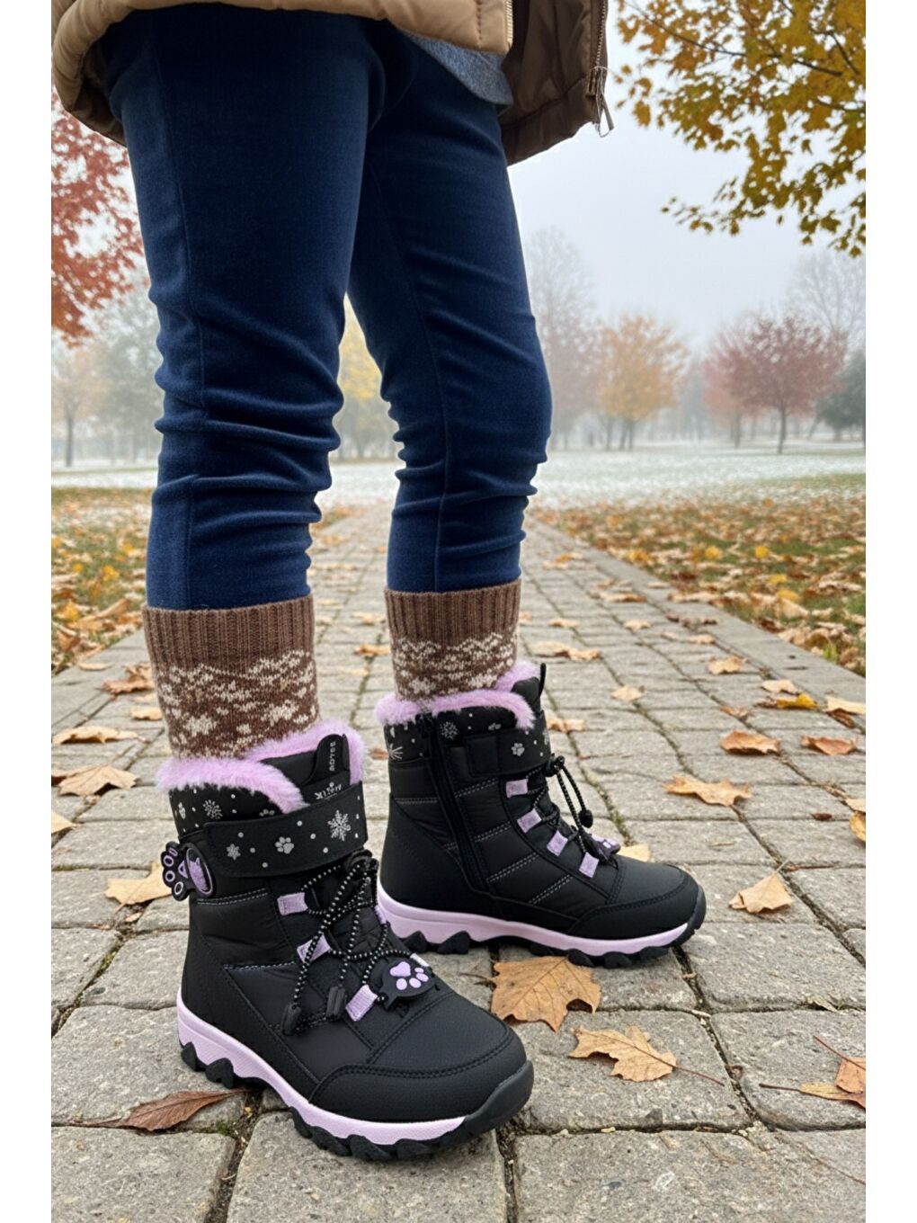 Siyah TİGGER İçi Kürklü Bağcıklı ve Cırtlı Kız Çocuk Bot-3