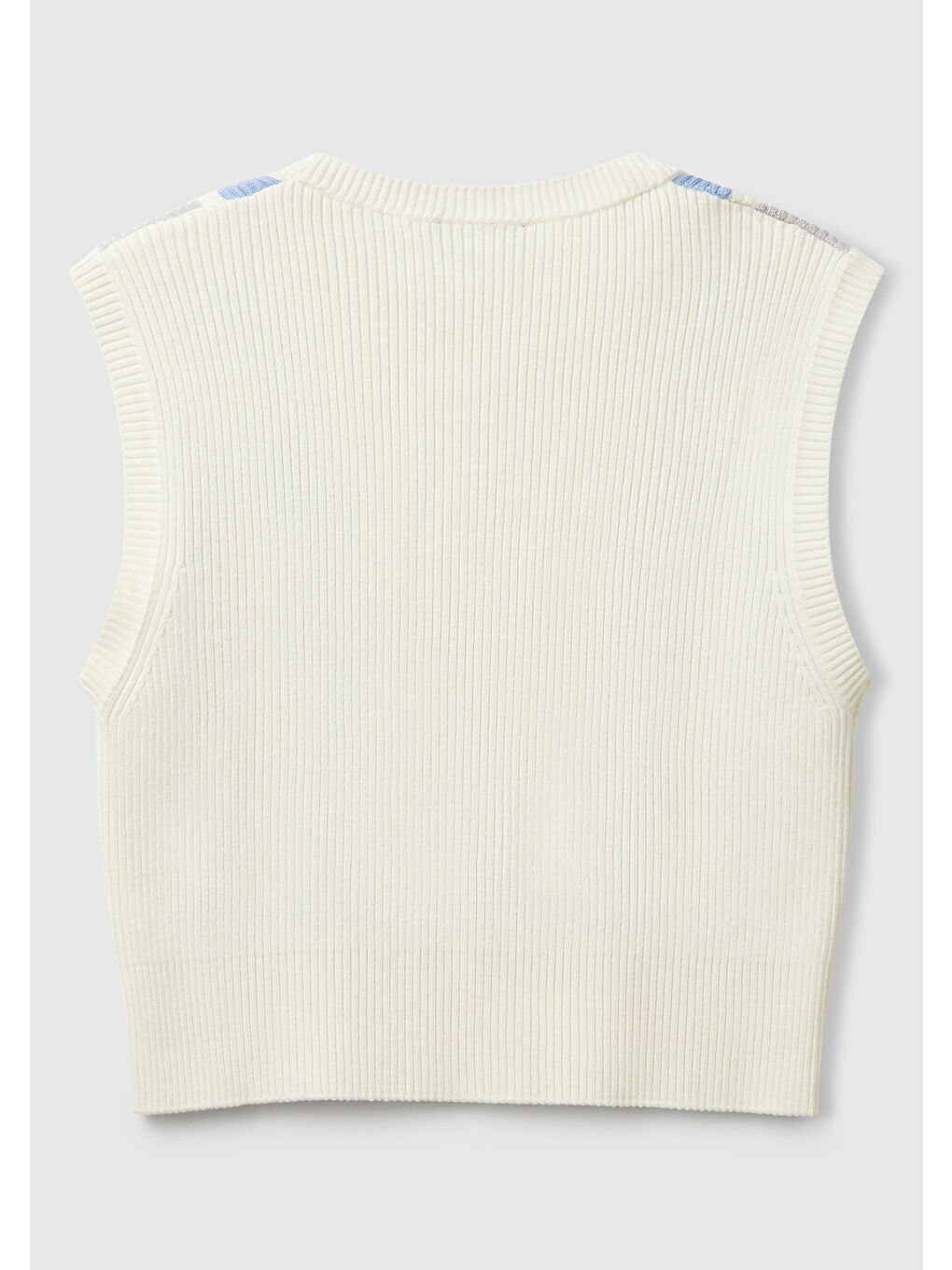 United Colors Of Benetton Ekru Kadın Krem Baklava Desenli Nervür Detaylı Ribanalı Crop Süveter - 3
