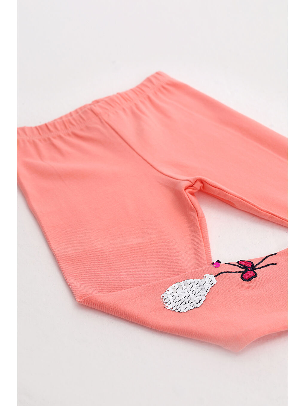 Pembe Kız Çocuk Paçası Çevirmeli Pullu Tayt-2