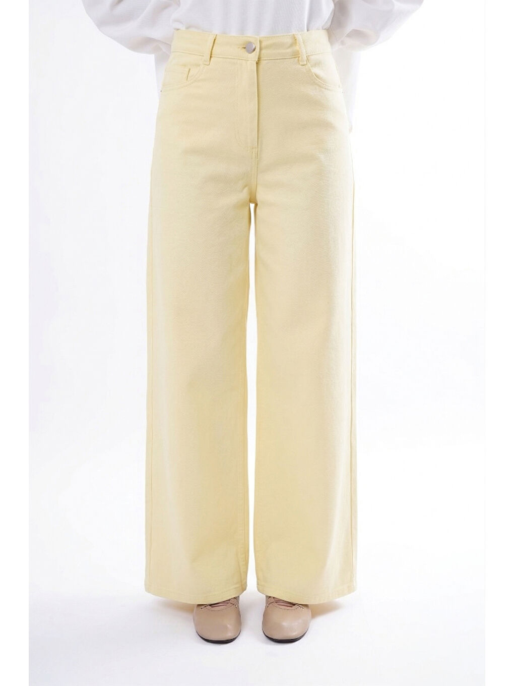 Bol Paça Denim Pantolon 350 Sarı