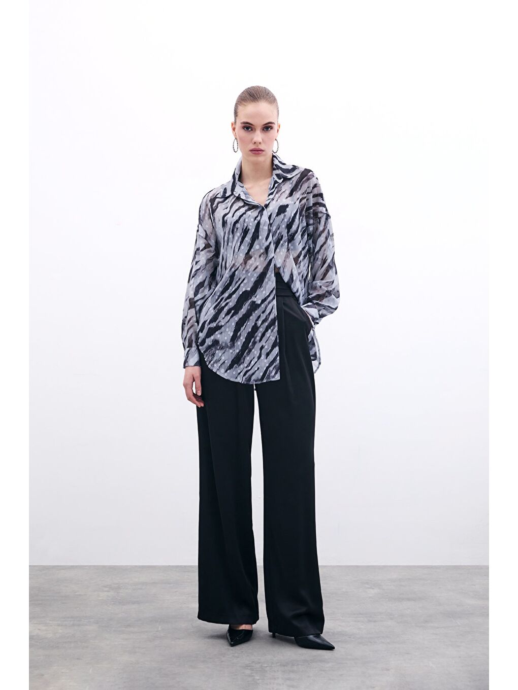 Desenli Salaş Gömlek - Siyah-1