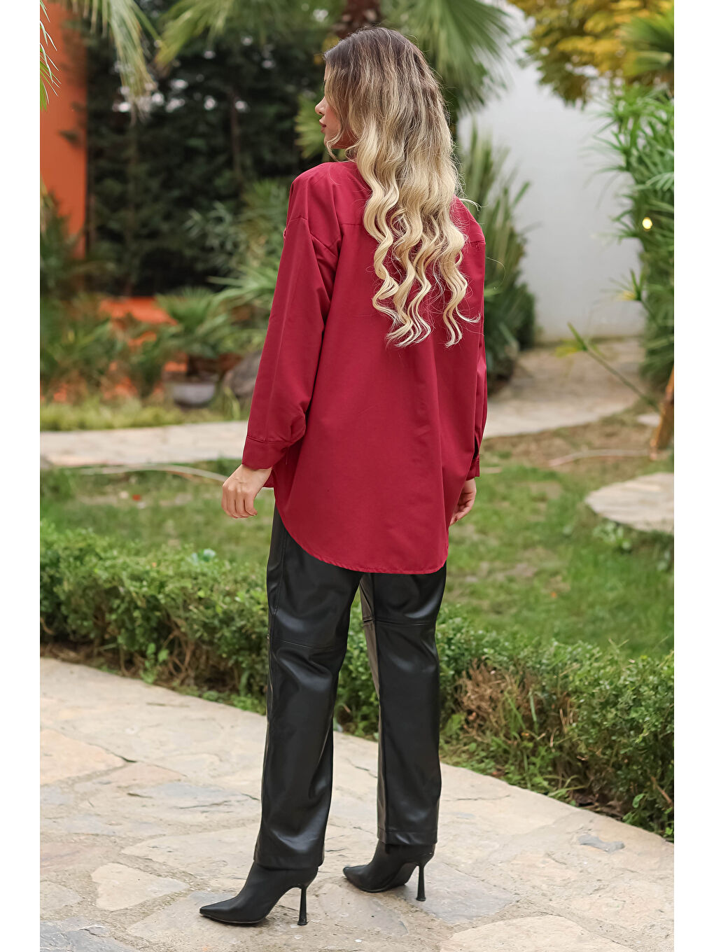 Cep Nakışlı Gömlek Bordo - 13248-6