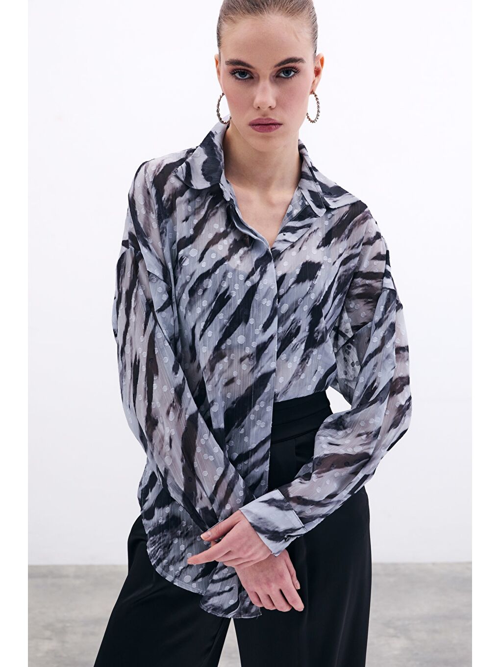 Desenli Salaş Gömlek - Siyah-3