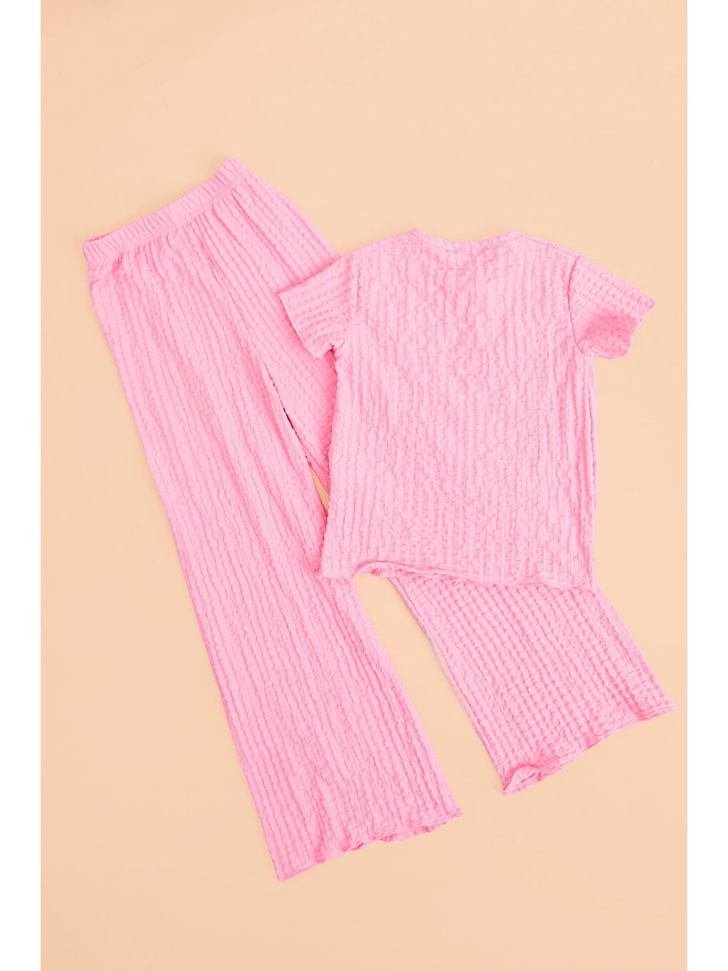 Pembe Ayıcık Nakışlı Bürümcük Kumaş Kız Çocuk 2 Li Takım-1