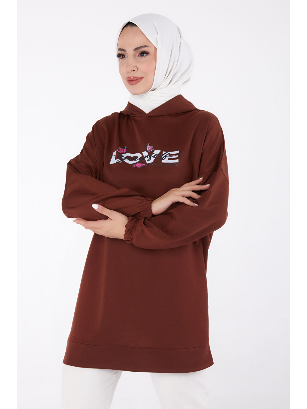 Kahverengi Baskılı Sweatshirt Kahve - 13330
