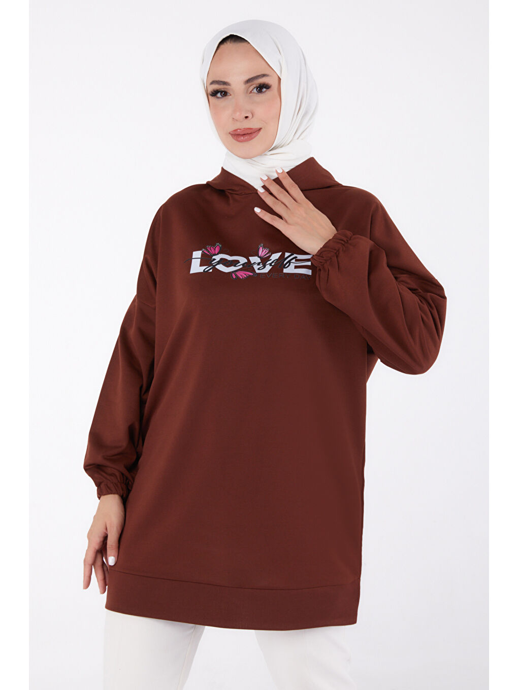 Kahverengi Baskılı Sweatshirt Kahve - 13330-1